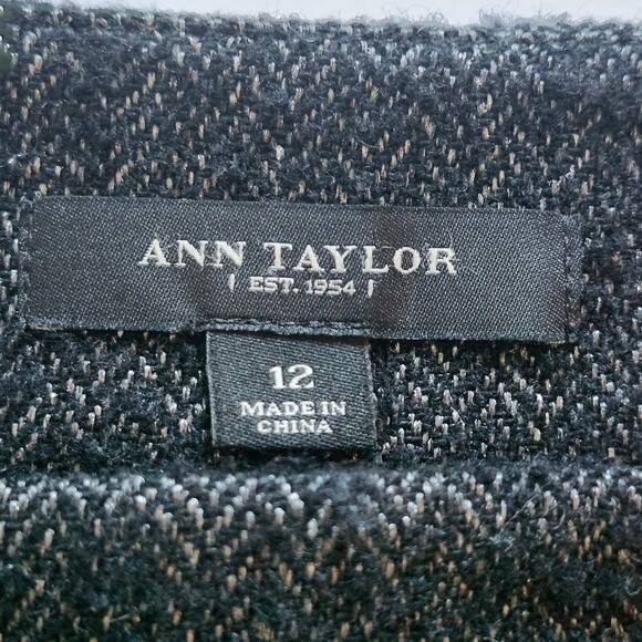 Ann Taylor Black and Siver Herringbone Wool Blend Knee Length Skirt Size 12 - Picture 3 of 7